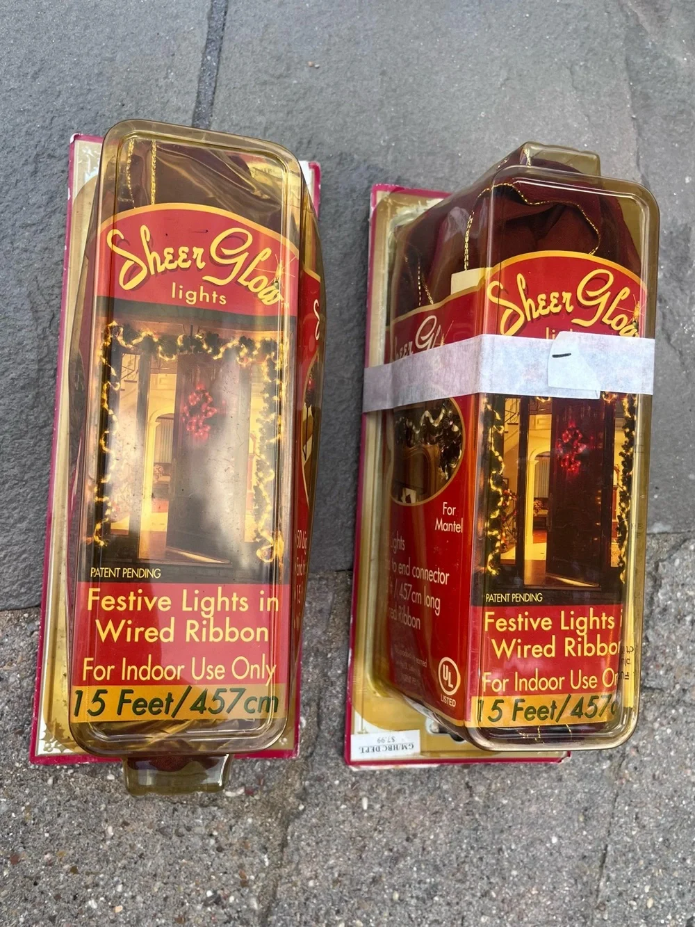Vintage 2 Strands Sheer Glow Lights In Wired Ribbon Each 15 Feet Burgundy
